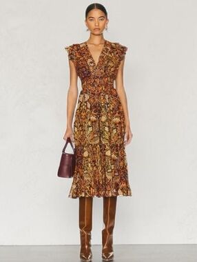 NWT Designer ULLA JOHNSON Samara Ruffled Tiered Midi Dress In Celestial Size 8